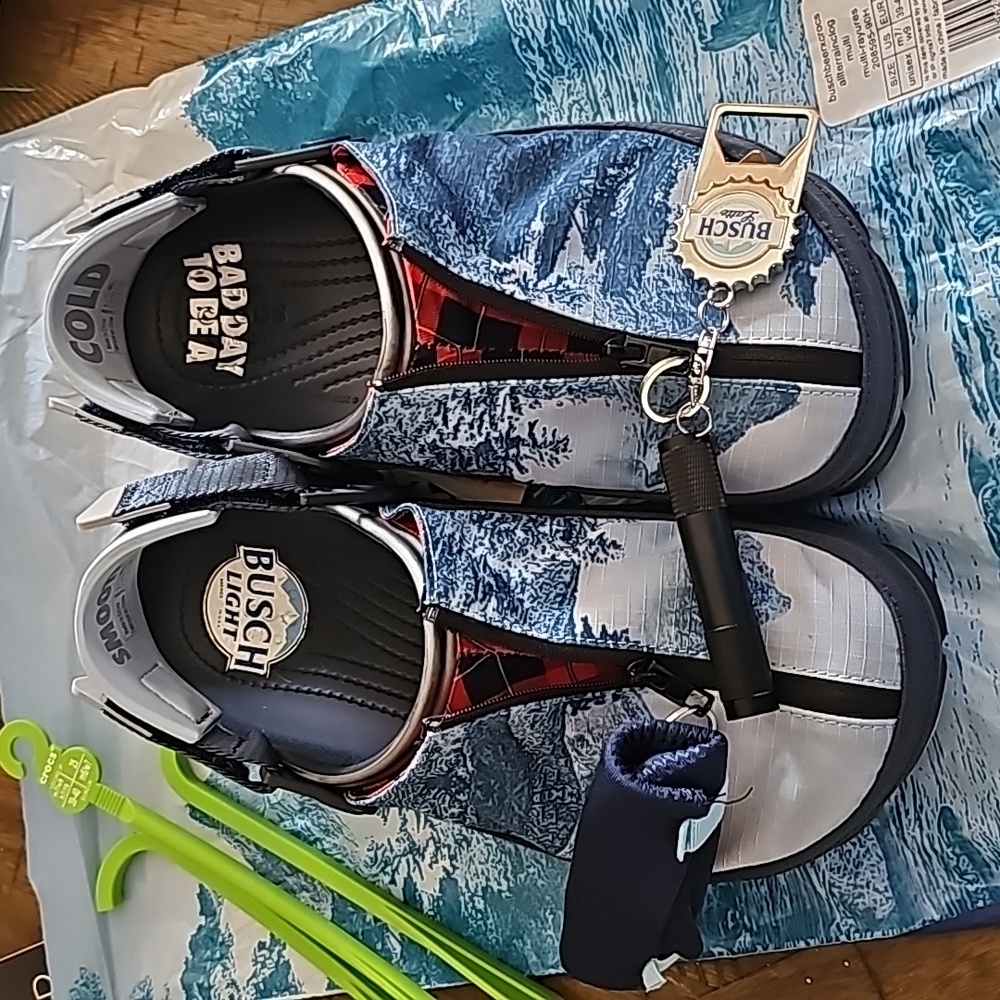 NWT Busch beer X Crocs.  All terrain with specialty bag and working flashlight!